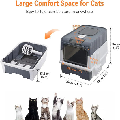 UV Sterilization Cat Litter Box Spacious Enclosed Design with Odor Control Automatic UV Lamp and Easy-Clean Drawer,Pink/Grey