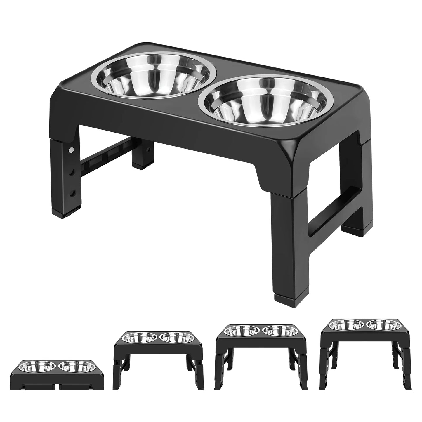 Elevated Dog Feeder Bowls Adjustable Raised Stand with Double Stainless Steel Food Water Bowls Small Medium Large Dogs