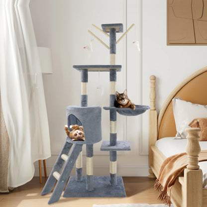 Multi-level cat climbing tower, 40/80/150 cm cat tree and climbing tower, featuring scratching panels, a felt cave and a resting area; indoor/outdoor activity centre for cats