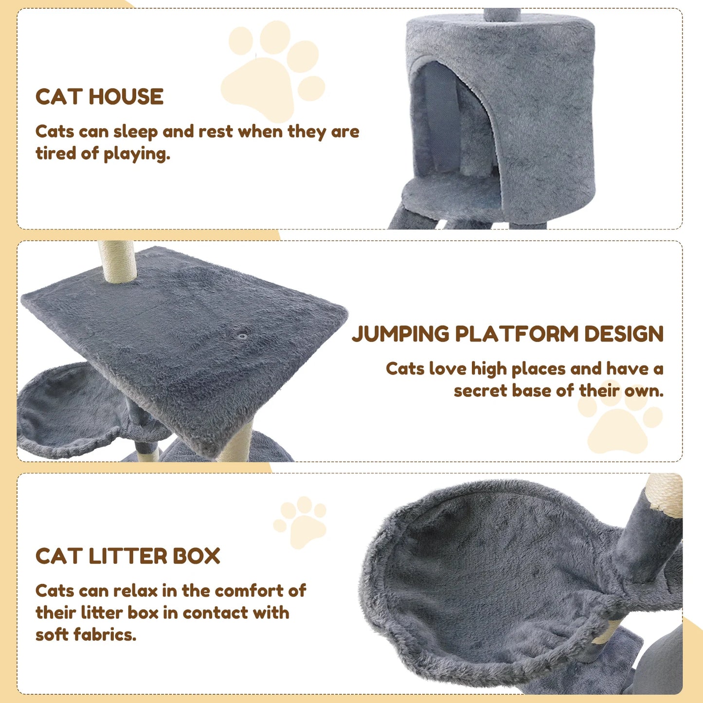 Multi-level cat climbing tower, 40/80/150 cm cat tree and climbing tower, featuring scratching panels, a felt cave and a resting area; indoor/outdoor activity centre for cats
