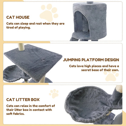Multi-level cat climbing tower, 40/80/150 cm cat tree and climbing tower, featuring scratching panels, a felt cave and a resting area; indoor/outdoor activity centre for cats