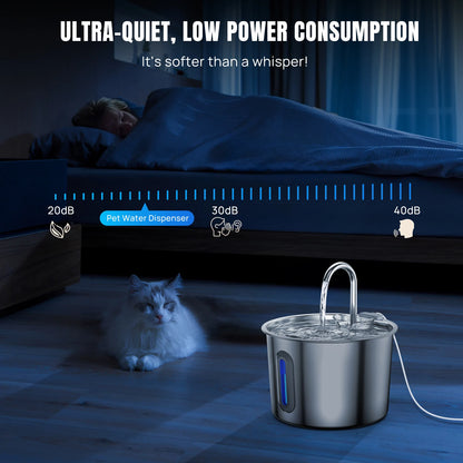 Cat Fountain Stainless Steel — LED, Multi Filter, 2.2L, Cat Water Fountain