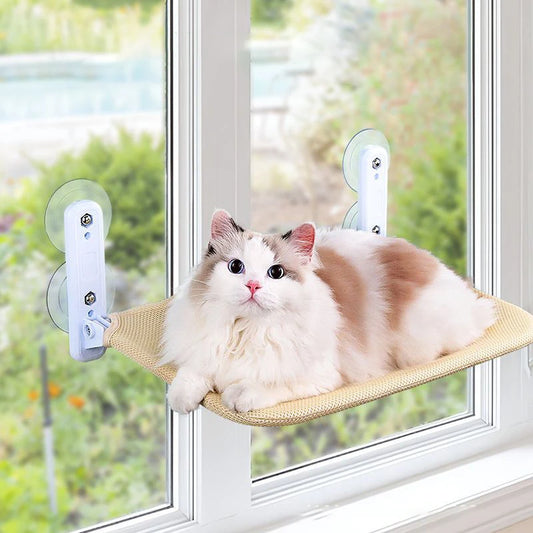 Cat Window Hammock — Strong Suction Cups, Washable Mattress Seat, Windowsill Glass Hanging Cat Bed,