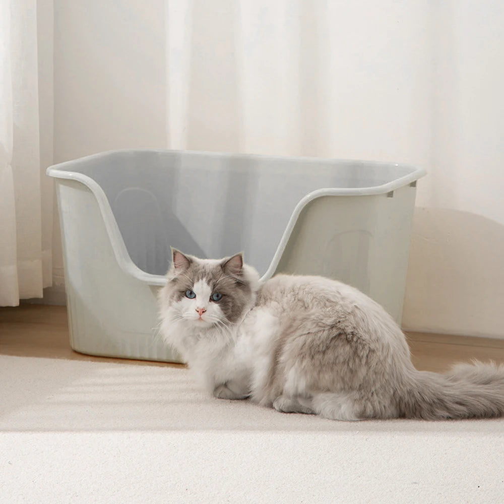 Voltsify Open Top Cat Litter Box with Scoop Low-Entry High-Sided Spacious Design for Multi-Cat Homes