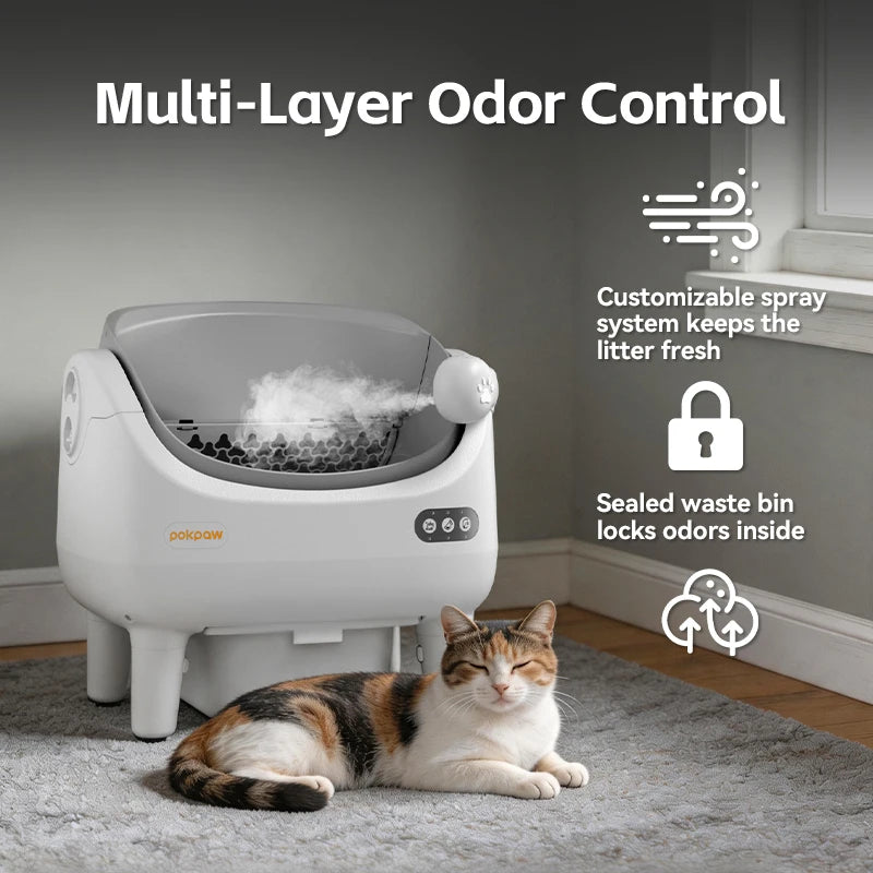 Pokpaw CL22 Automatic Cat Litter Box with Spray Dust-proof and Deodorization Low Noise Dual Radar Infrared Anti Entrainment