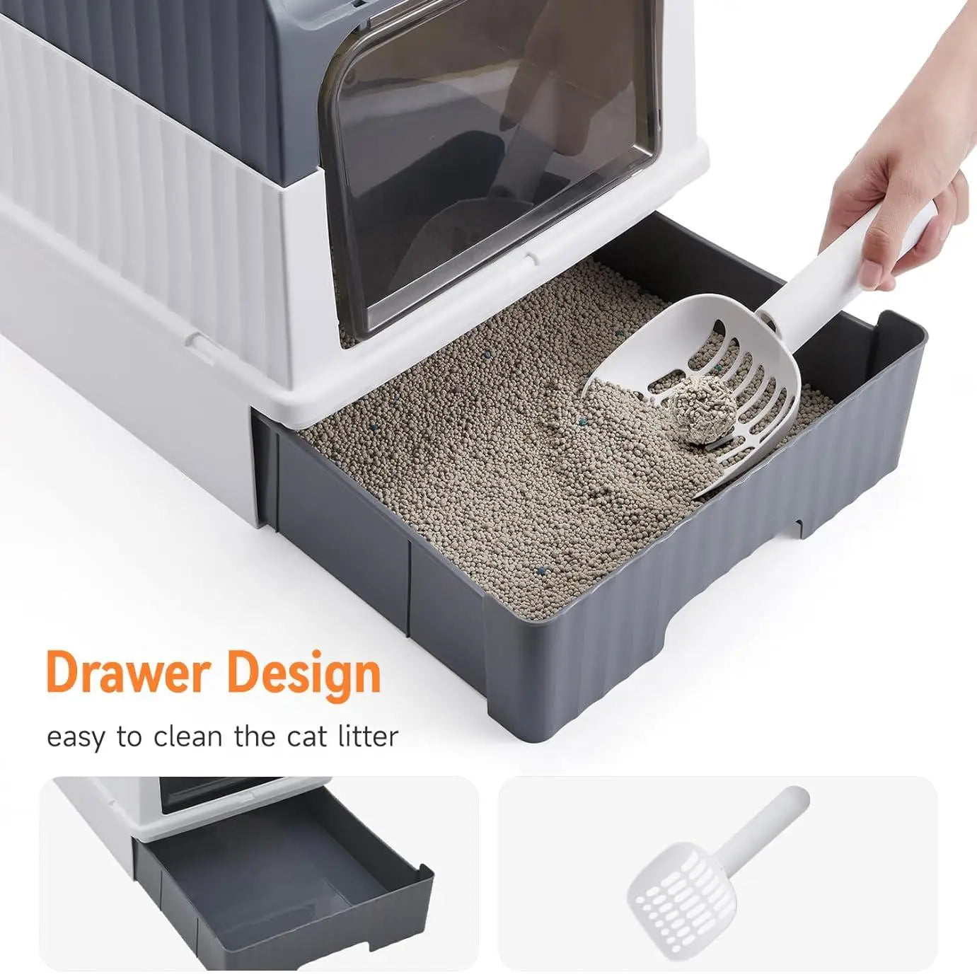 UV Sterilization Cat Litter Box Spacious Enclosed Design with Odor Control Automatic UV Lamp and Easy-Clean Drawer,Pink/Grey