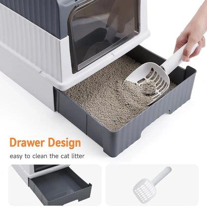 UV Sterilization Cat Litter Box Spacious Enclosed Design with Odor Control Automatic UV Lamp and Easy-Clean Drawer,Pink/Grey