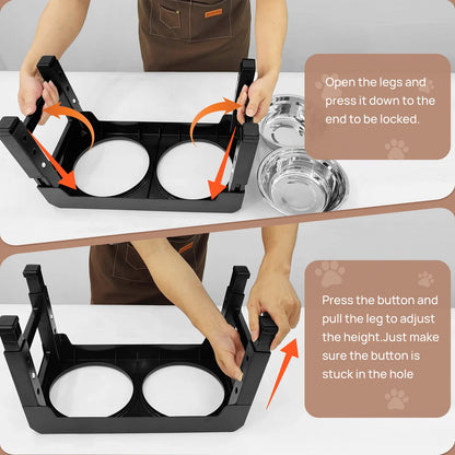 Elevated Dog Feeder Bowls Adjustable Raised Stand with Double Stainless Steel Food Water Bowls Small Medium Large Dogs