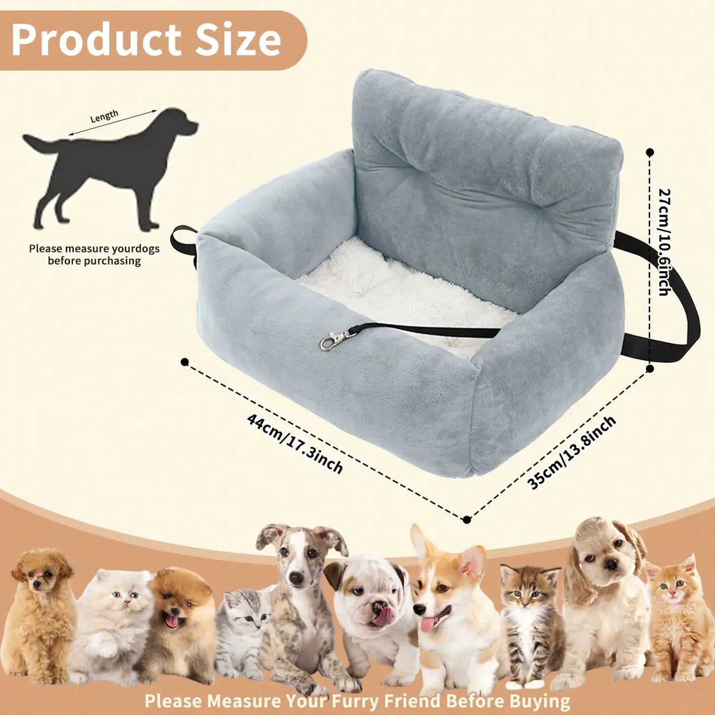 Pet Booster Seat Travel Bed, Car Seats for Car & Home, Warm Plush, Soft & Comfortable, for Pets Puppies Cats Front or Back Seat