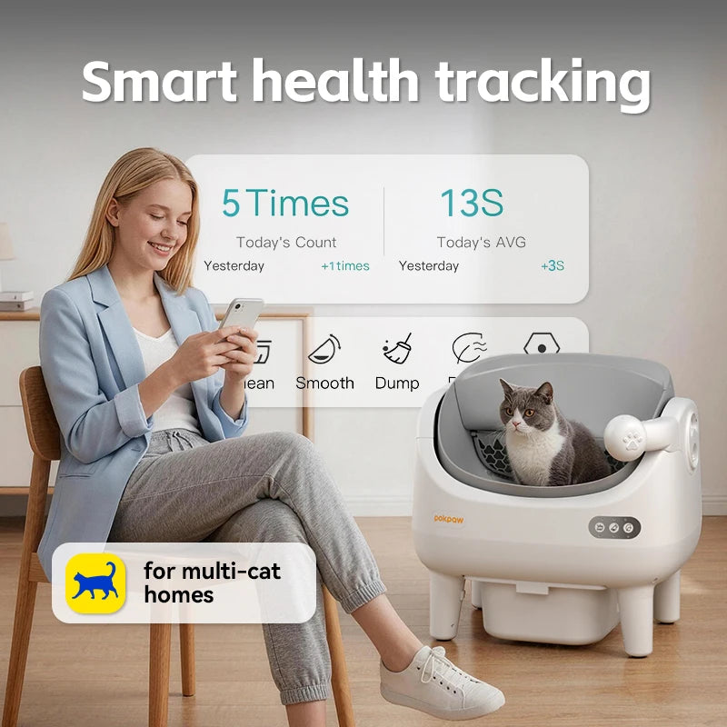 Pokpaw CL22 Automatic Cat Litter Box with Spray Dust-proof and Deodorization Low Noise Dual Radar Infrared Anti Entrainment