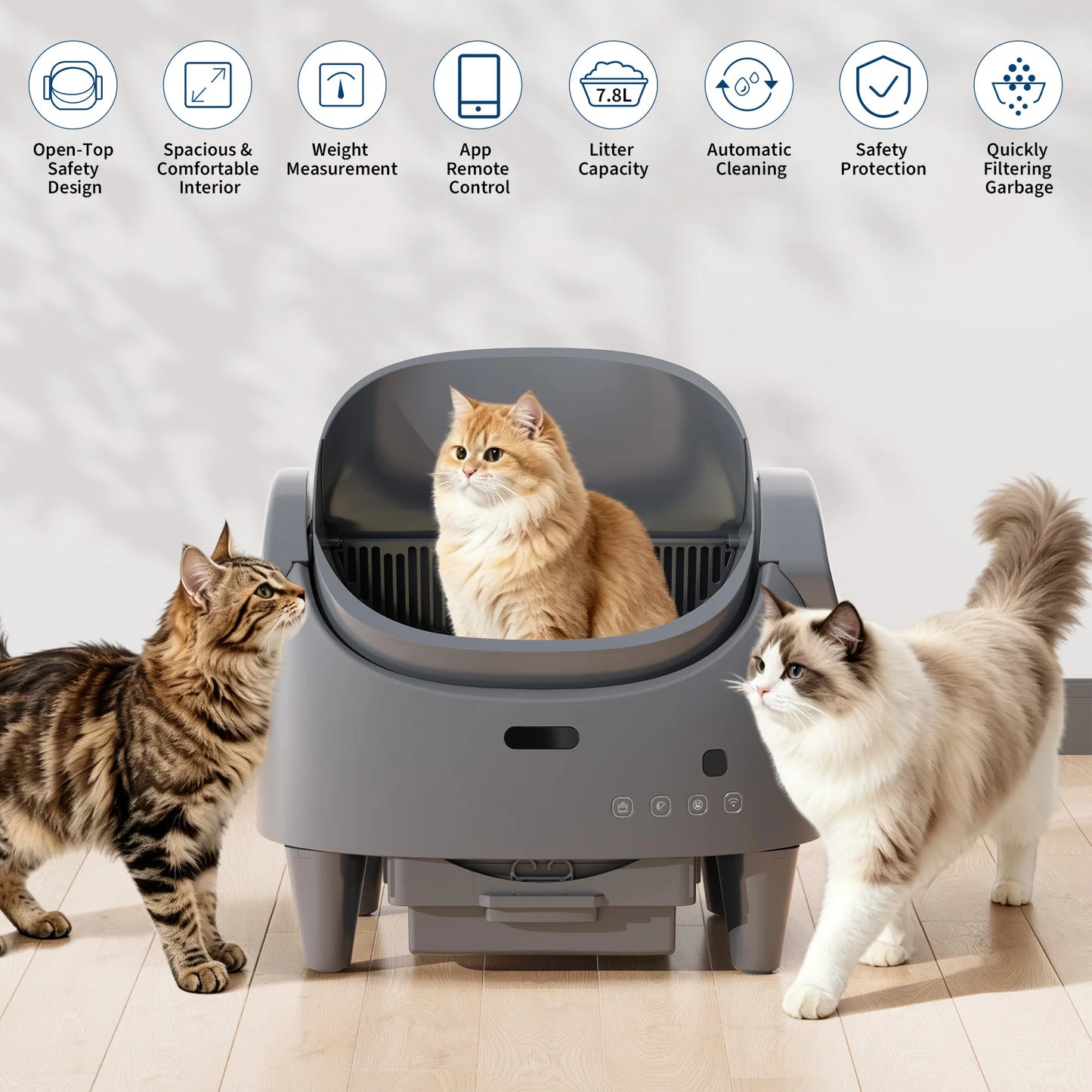 HAUSPROFI Smart Self Cleaning Litter Box Large Capacity,10.5L,Cat Toilet Supplies with Odor Control App Control for Large Cat Multiple Cat