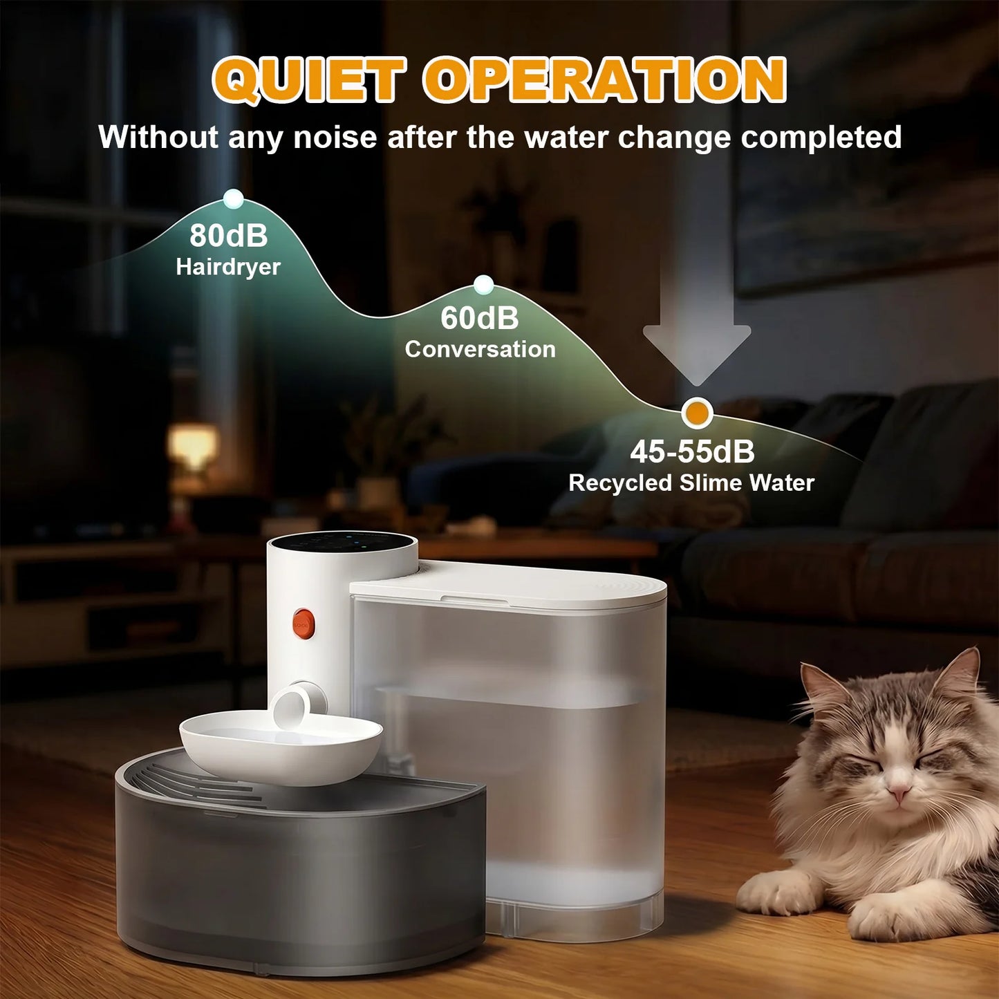 3L Smart Wireless Cat Water Fountain, No Replacement Filter, Clean & Dirty Water Separation, Automatic Pet Water Dispenser, Rechargeable Battery Operated,Ultra Long Battery Life