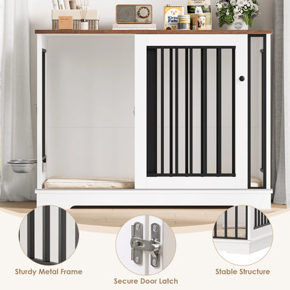 Getone dog cage, dog box for home 120 cm, dog cage XXL for home large dogs, made of metal wood 120x60x90cm White/Brown