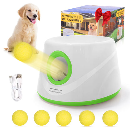 Next-Gen Automatic Dog Ball Launcher, Interactive Dog Tennis Ball Thrower With 5 ETPU Balls-Non-Toxic, Interactive Dog Toy