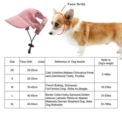 Fashion Big Dog Baseball Cap Durable Corduroy Adjustable Pet Sun Hat for Small Medium Large Dogs Golden Retriever Corgi Supplies