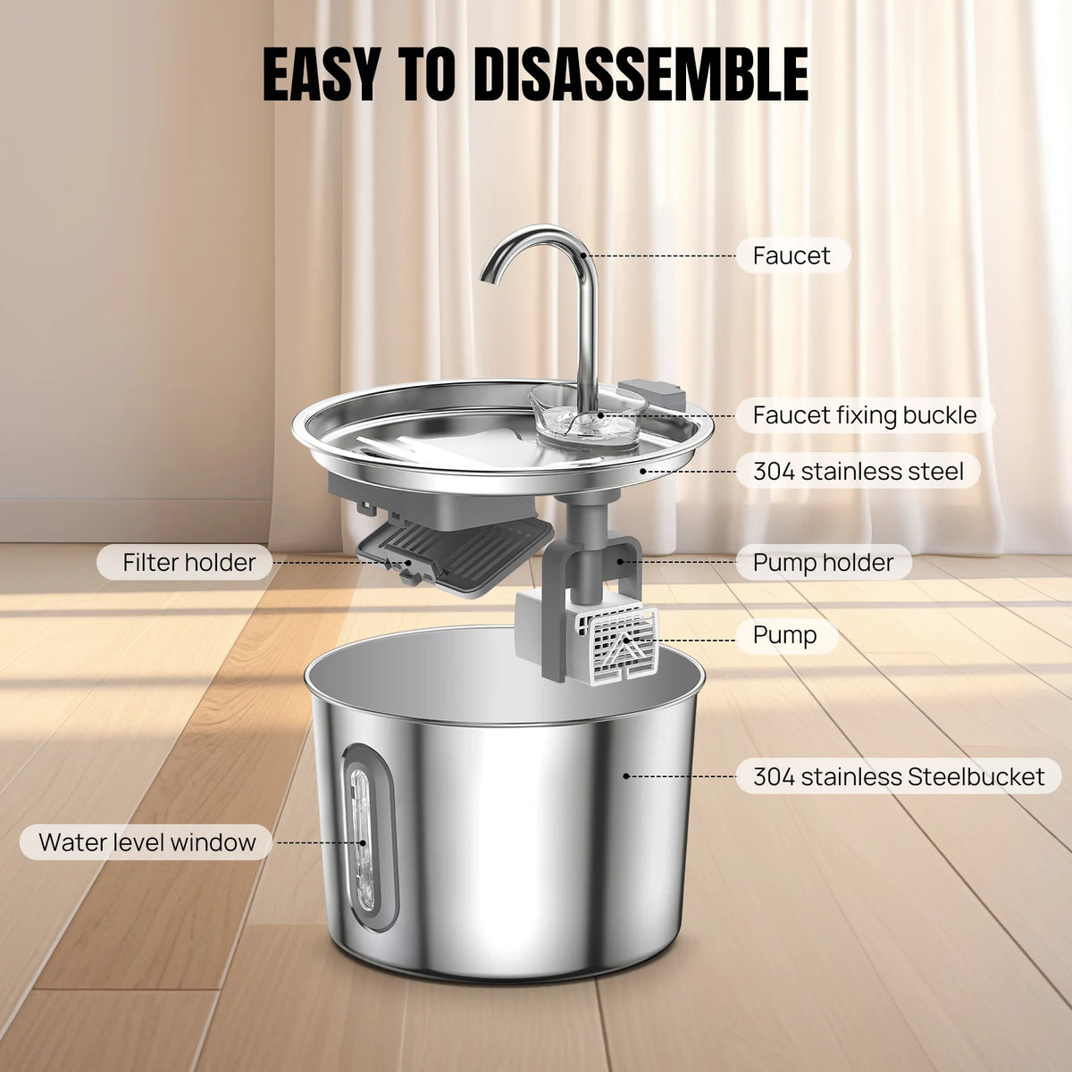 Cat Fountain Stainless Steel — LED, Multi Filter, 2.2L, Cat Water Fountain