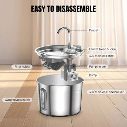 Cat Fountain Stainless Steel — LED, Multi Filter, 2.2L, Cat Water Fountain