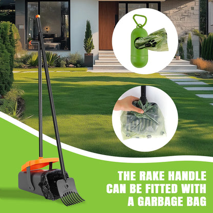 Adjustable Long Handled Pooper Scooper, Swivel Bin & Rake Kit, Portable Dog Cat Poop Picker Upper with 35 Waste Bags for Lawn