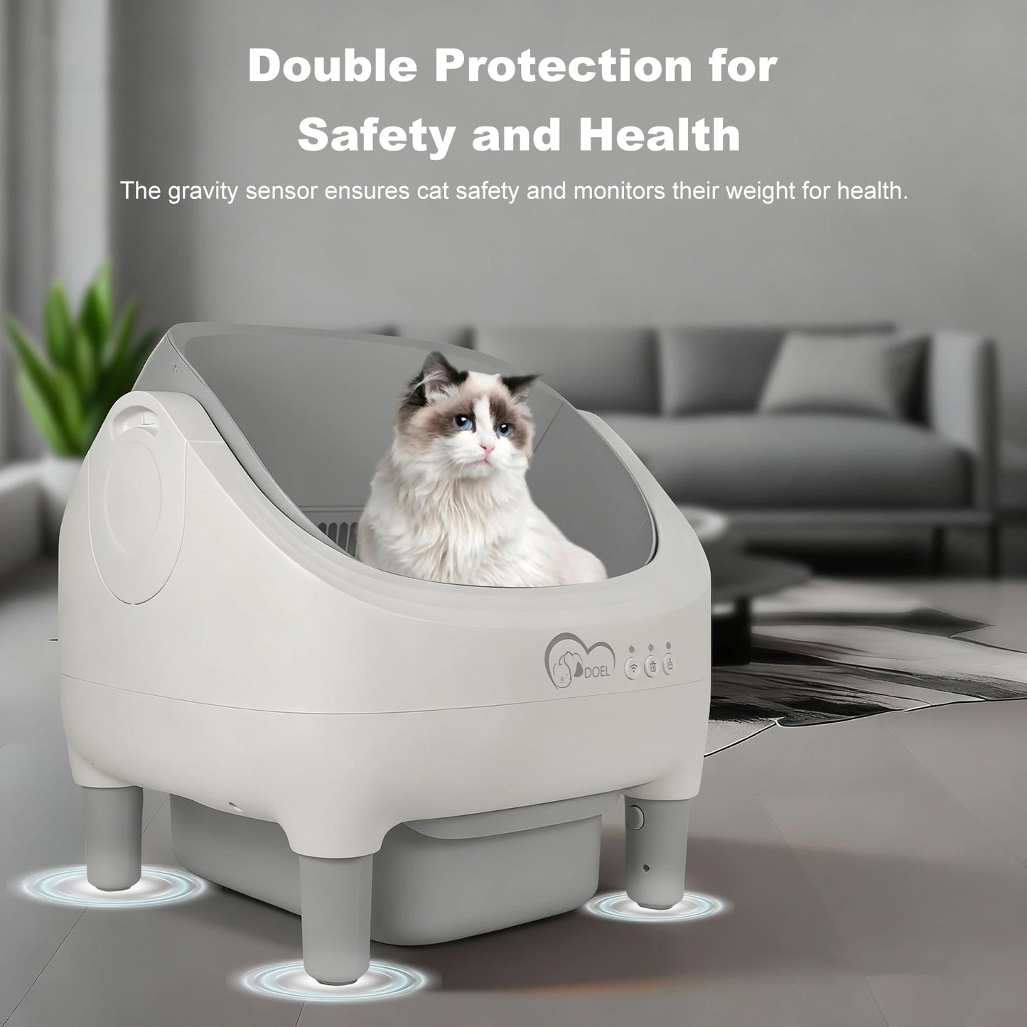DOEL Open-Top Self-Cleaning Cat Litter Box, Smart App Remote Control, Only Supports 2.4G WiFi, Automatic Cat Toilet, Wide Entrance Design, Suitable for Tofu Litter & Mixed Litter, Safety Sensor for Multi Adult Cats