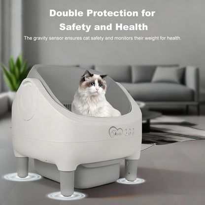 DOEL Open-Top Self-Cleaning Cat Litter Box, Smart App Remote Control, Only Supports 2.4G WiFi, Automatic Cat Toilet, Wide Entrance Design, Suitable for Tofu Litter & Mixed Litter, Safety Sensor for Multi Adult Cats