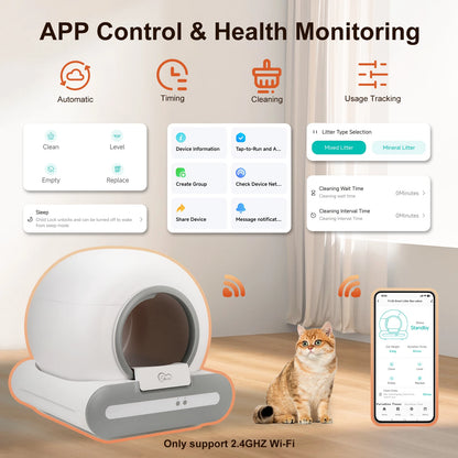 DOEL 2026 New Upgrade 65L Large Capacity Self-Cleaning Cat Litter Box Smart Automatic Cat Toilet, App Remote Control, Only Supports 2.4G WiFi, Suitable for Tofu Litter & Mixed Cat Litter, Ideal for Multi-Cat Homes