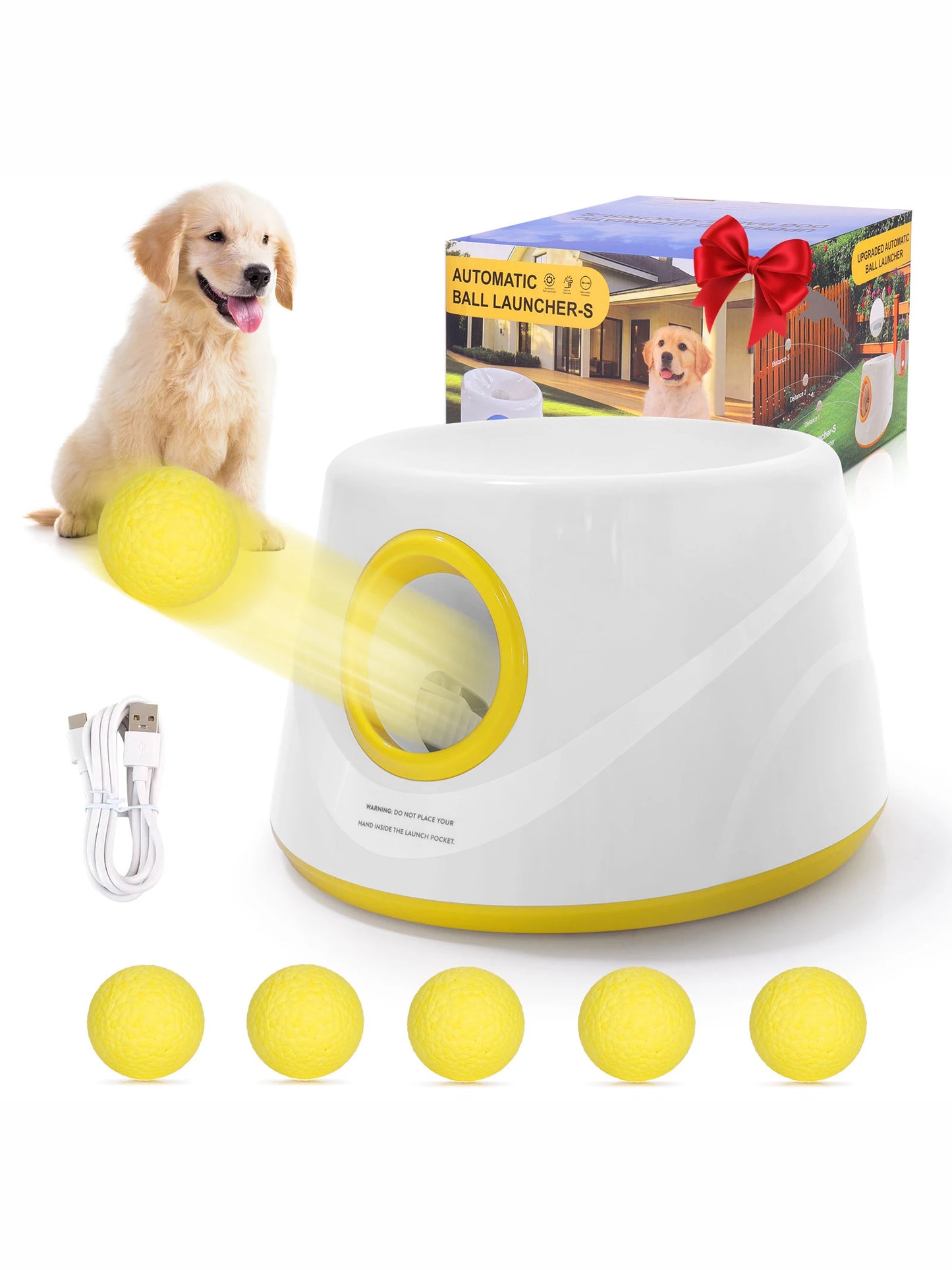 Next-Gen Automatic Dog Ball Launcher, Interactive Dog Tennis Ball Thrower With 5 ETPU Balls-Non-Toxic, Interactive Dog Toy