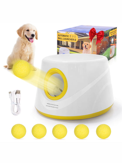 Next-Gen Automatic Dog Ball Launcher, Interactive Dog Tennis Ball Thrower With 5 ETPU Balls-Non-Toxic, Interactive Dog Toy