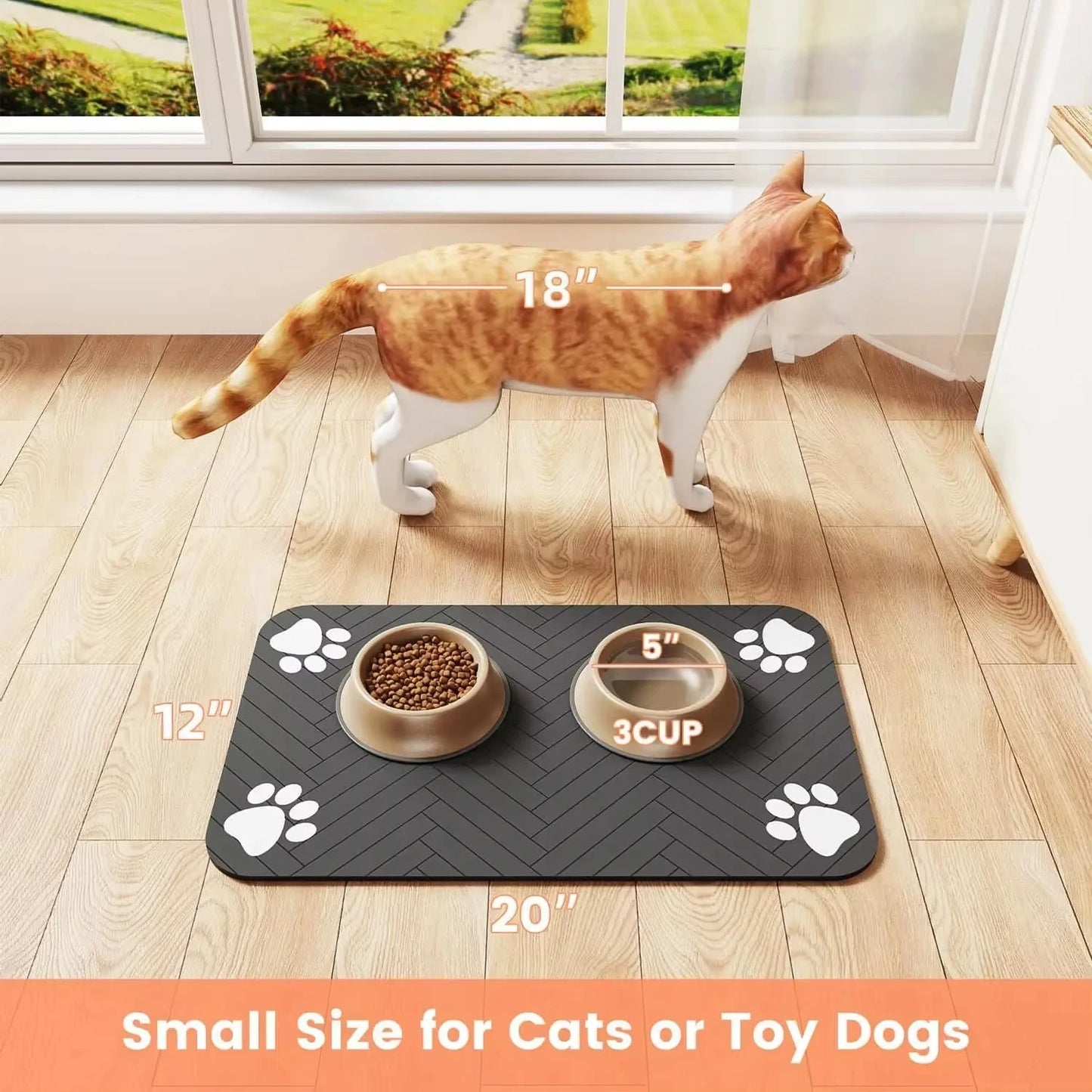 Pet Feeding Mat-Absorbent Pet Placemat Rubber Backing Quick Dry Water Mat for Dog Cat for Food and Water Bowl with Waterproof
