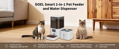 DOEL 2-in-1 Smart Cat Feeder 6L Dry Feeder & 2.5L Cat Water Fountain w/ App Control Timed Feeding For Small Dogs Food Dispenser