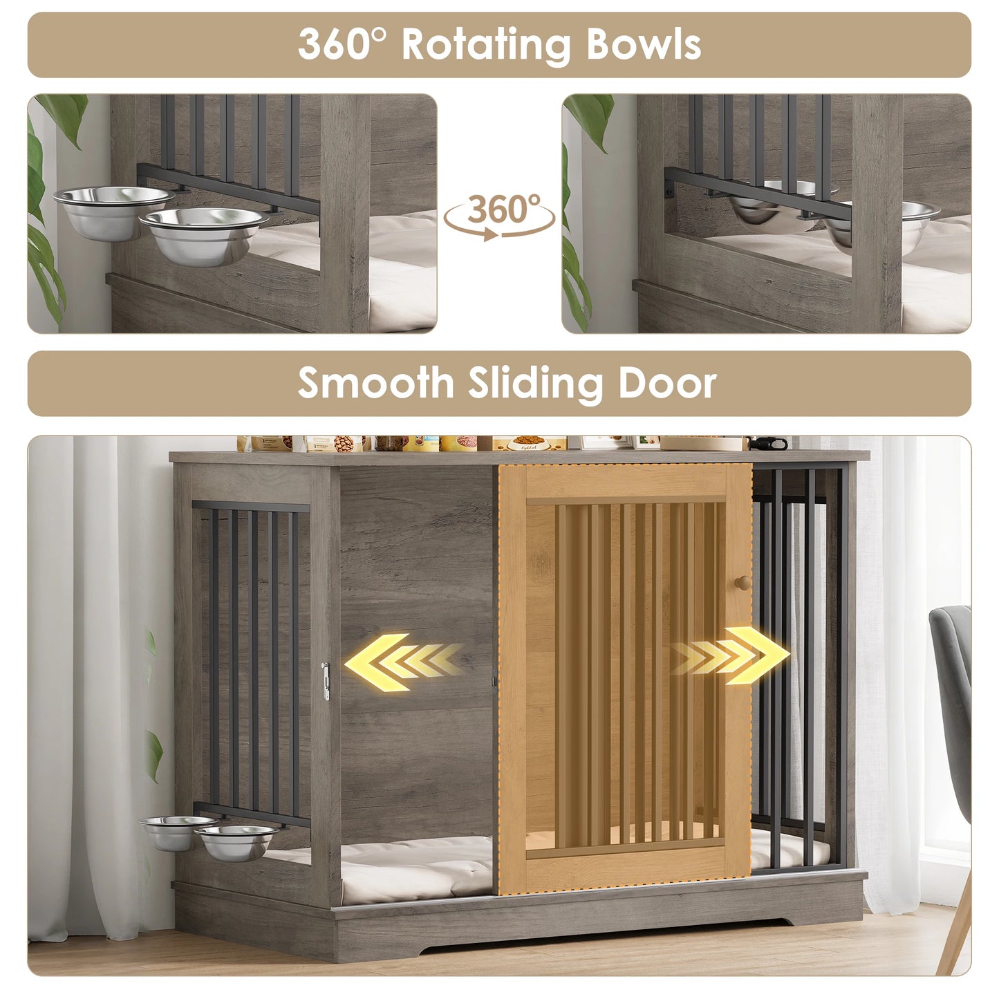 Getone dog cage, dog box for home 120 cm, dog cage XXL for home large dogs, made of metal wood 120x60x90cm White/Brown
