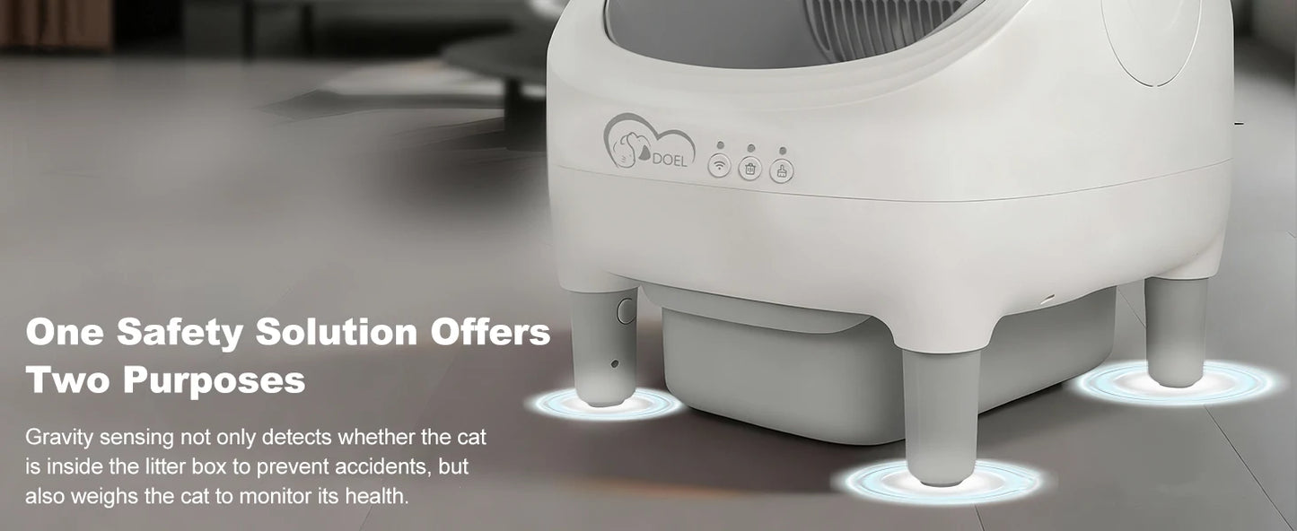 DOEL Open-Top Self-Cleaning Cat Litter Box, Smart App Remote Control, Only Supports 2.4G WiFi, Automatic Cat Toilet, Wide Entrance Design, Suitable for Tofu Litter & Mixed Litter, Safety Sensor for Multi Adult Cats