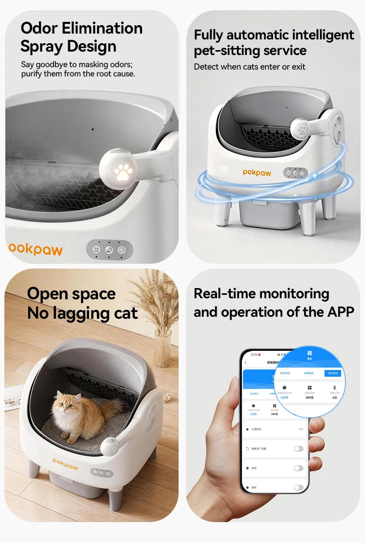 Pokpaw CL22 Automatic Cat Litter Box with Spray Dust-proof and Deodorization Low Noise Dual Radar Infrared Anti Entrainment