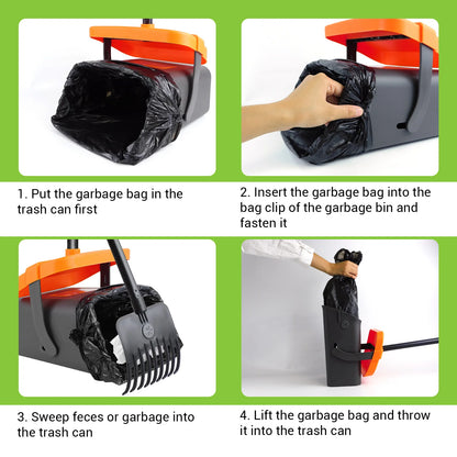 Adjustable Long Handled Pooper Scooper, Swivel Bin & Rake Kit, Portable Dog Cat Poop Picker Upper with 35 Waste Bags for Lawn