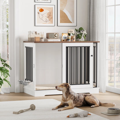 Getone dog cage, dog box for home 120 cm, dog cage XXL for home large dogs, made of metal wood 120x60x90cm White/Brown