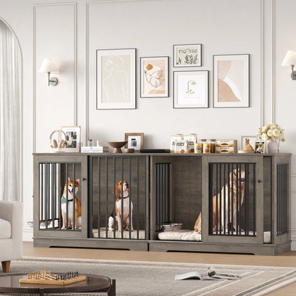 Getone dog cage, dog box for home 120 cm, dog cage XXL for home large dogs, made of metal wood 120x60x90cm White/Brown