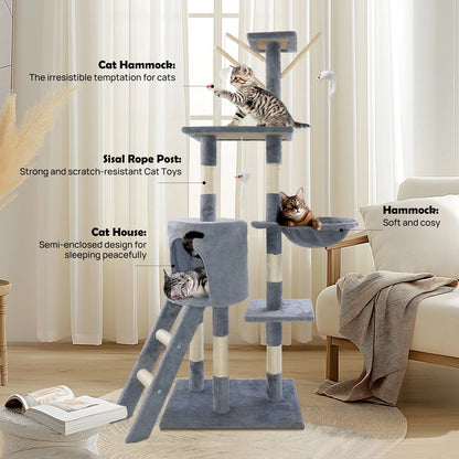 Multi-level cat climbing tower, 40/80/150 cm cat tree and climbing tower, featuring scratching panels, a felt cave and a resting area; indoor/outdoor activity centre for cats