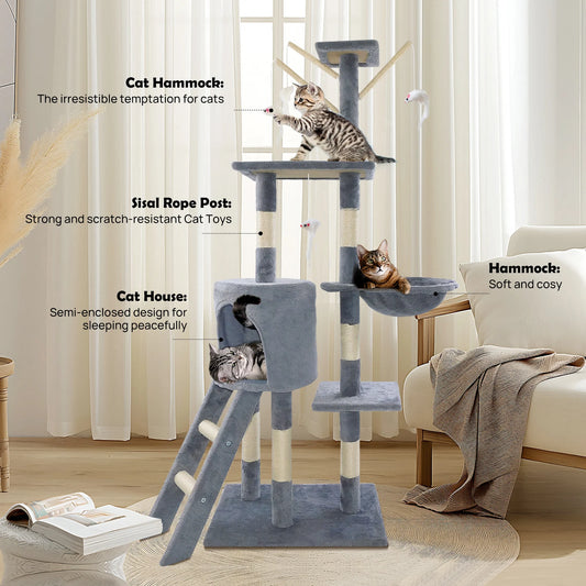 Multi-Level Cat Tree House — Cat Scratching Posts, Cat Cave, Cat Tower & Perches