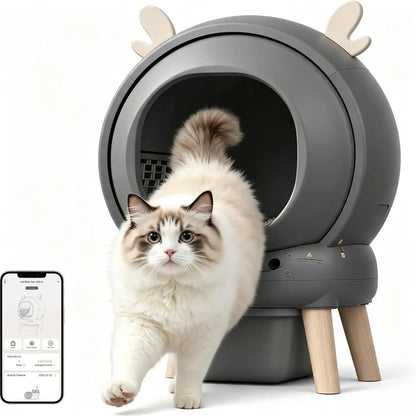 App Control Extra Large Automatic Cleaning Cat Litter Tray With Safety Sensors Odor Control And Protection For Multi-Cats