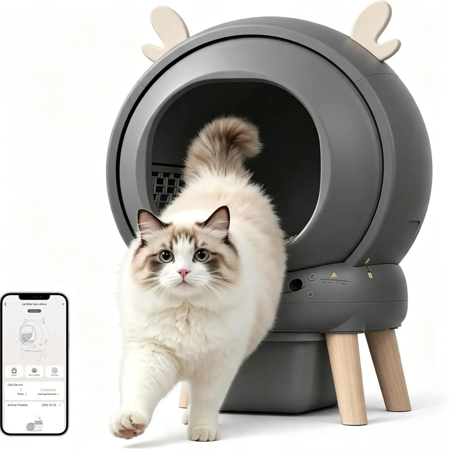 App Control Extra Large Automatic Cleaning Cat Litter Tray With Safety Sensors Odor Control And Protection For Multi-Cats