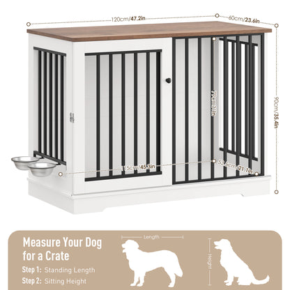 Getone dog cage, dog box for home 120 cm, dog cage XXL for home large dogs, made of metal wood 120x60x90cm White/Brown