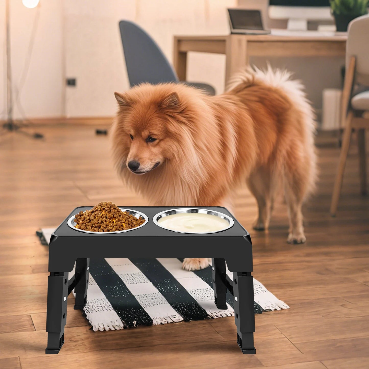 Elevated Dog Feeder Bowls Adjustable Raised Stand with Double Stainless Steel Food Water Bowls Small Medium Large Dogs