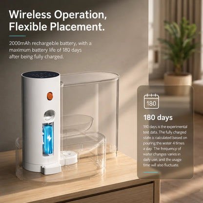 3L Smart Wireless Cat Water Fountain, No Replacement Filter, Clean & Dirty Water Separation, Automatic Pet Water Dispenser, Rechargeable Battery Operated,Ultra Long Battery Life