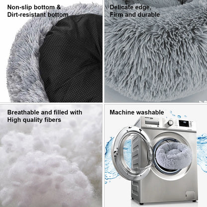 Voltsify 70CM Donut-Shaped Plush Pet Cuddler Bed Machine Washable Anti-Slip for Dog&Cat House Winter Warm Sleeping
