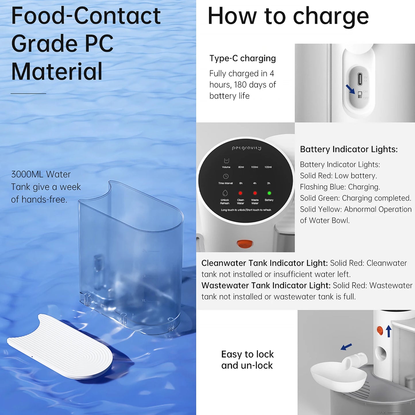 3L Smart Wireless Cat Water Fountain, No Replacement Filter, Clean & Dirty Water Separation, Automatic Pet Water Dispenser, Rechargeable Battery Operated,Ultra Long Battery Life