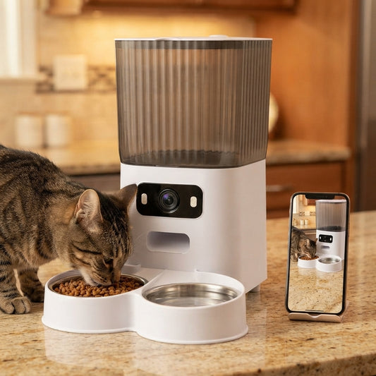 smart automatic cat feeder with camera