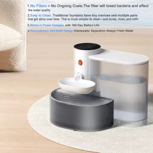 Smart Pet Water Fountain,3L Wireless Cat Water Fountain No Filter,Battery Operated Ultra Silent Cat Fountain Rechargeable