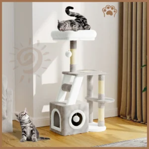 107cm Cat Tree Tower - Multi-Level Climbing Frame with Scratching Post, Activity Center & Playhouse for Cats