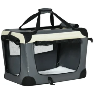 60cm Foldable Pet Carrier, with Cushion, for Miniature Dogs and Cats - Grey, Comfortable, spacious, and well ventilated