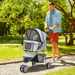PawHut Pet Stroller Pushchair Carrier for Cat Puppy with 3 Wheels