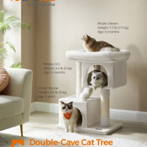 Feandrea Cat Tree, 84 cm Cat Tower,Cat Condo for Large Cats up to 7 kg,2 Cat Caves, Scratching Post